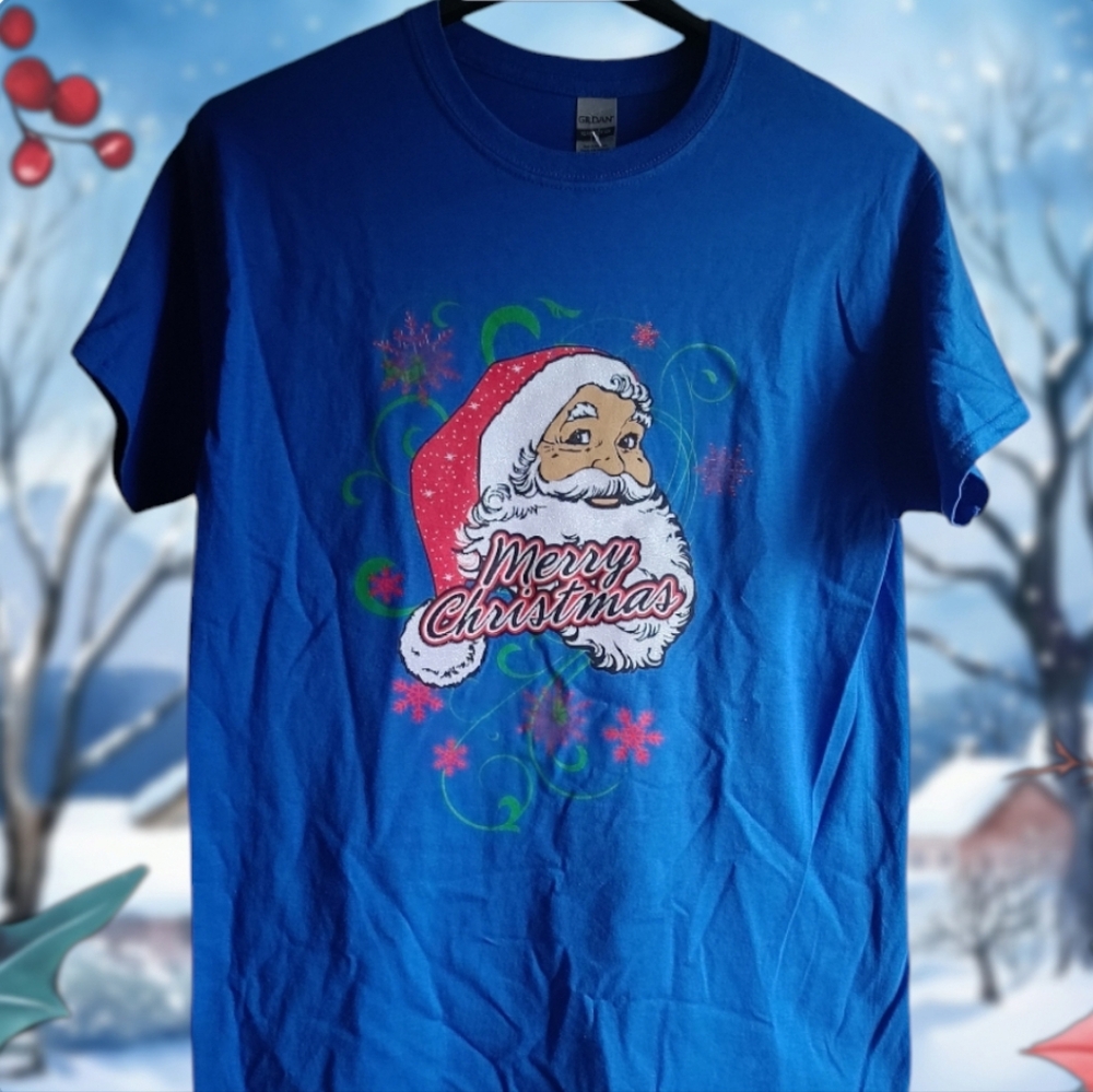 🍀4/$19🍀M👕 Retro Santa Christmas X-Max Ugly Holiday Blue T-Shirt Unisex